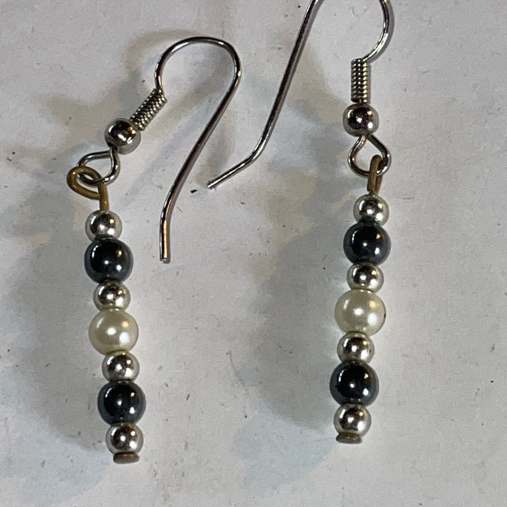 Classic Black and Pearl Bead Drop Earrings